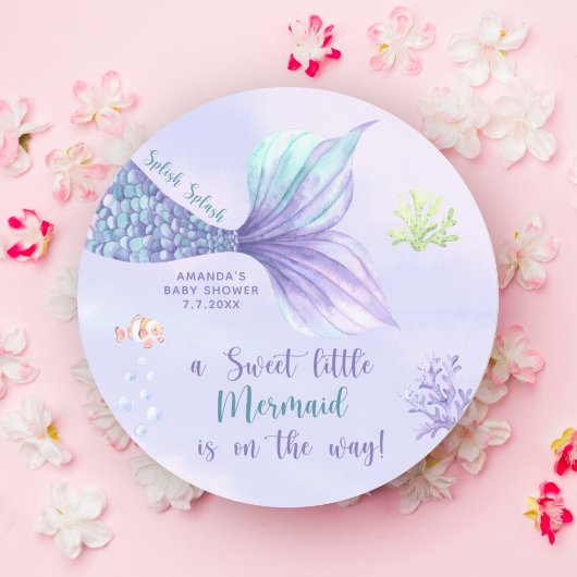 Sticker Rond Sirène Sous Le Baby shower De Fille De Mer