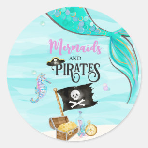 Sticker Rond Sirènes et pirates Anniversaire