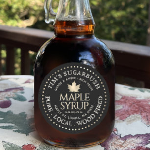 Sticker Rond Sirop d'érable au bois Feuille d'or et bordure