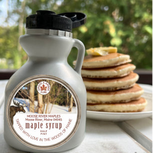 Sticker Rond Sirop d'érable Bois d'orignal Bouche de feuille d'