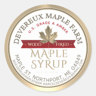Sticker Rond Sirop d'érable Bois Fierté Bannière rouge Feuille