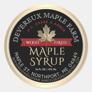 Sticker Rond Sirop d'érable Bois Fierté Bannière rouge Feuille