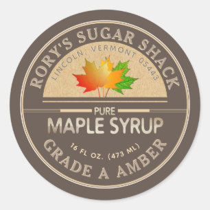Sticker Rond Sirop d'érable Feuille coloré Kraft et Brown