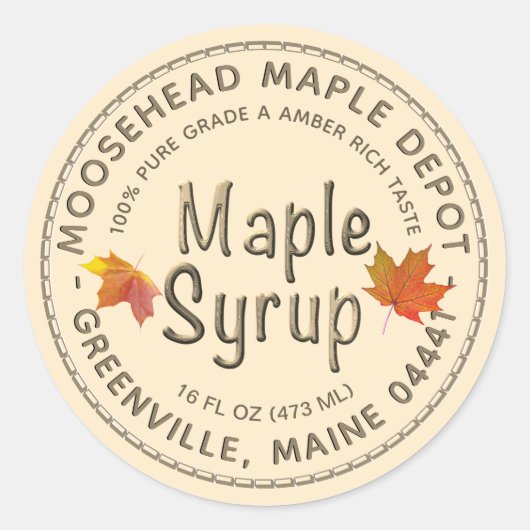 Sticker Rond Sirop d'érable Feuilles d'érable d'automne avec fr (Devant)