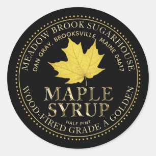 Sticker Rond Sirop d'érable jaune - Feuille d'érable - Police d