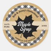 Sticker Rond Sirop d'érable Kraft à motif feuille noire et carr (Devant)