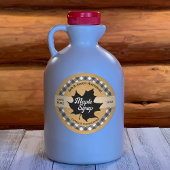 Sticker Rond Sirop d'érable Kraft à motif feuille noire et carr