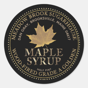 Sticker Rond Sirop d'érable Maple Leaf en cuivre Or métallique