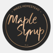 Sticker Rond Sirop D'Érable Moderne, Or Et Noir (Devant)
