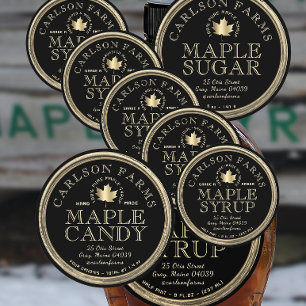 Sticker Rond Sirop d'érable modifiable Fancy Border Noir et or