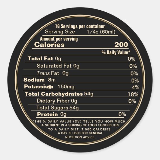 Sticker Rond Sirop d'érable noir Grandes données nutritionnelle (Devant)