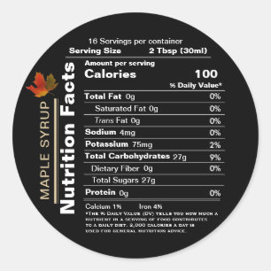 Sticker Rond Sirop d'érable noir rond Valeur nutritive à la feu