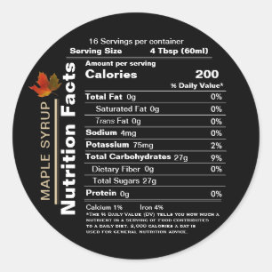 Sticker Rond Sirop d'érable noir rond Valeur nutritive à la feu
