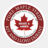 Sticker Rond Sirop d'érable Récolté à la main de bois Fired Red (Devant)