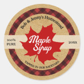 Sticker Rond Sirop d'Érable Rouge Feuille Buffalo Plaid Kraft (Devant)