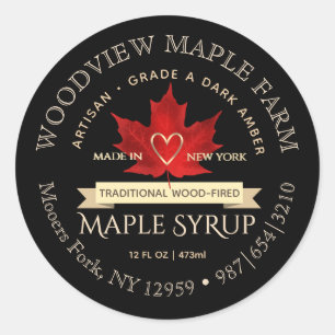 Sticker Rond Sirop d'érable traditionnel au bois avec feuille r