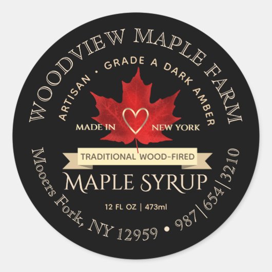 Sticker Rond Sirop d'érable traditionnel au bois avec feuille r (Devant)