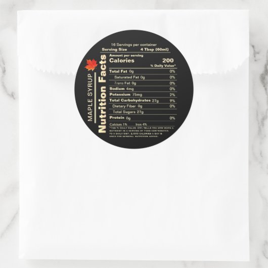 Sticker Rond Sirop d'érable Valeur nutritive Feuille d'érable a (Sac)