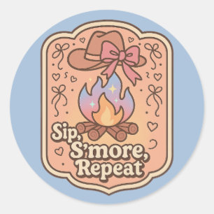 Sticker Rond Sirop, S'more, Répète - Badge Rétro de Camping