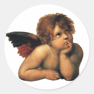 Sticker Rond Sistine Madonna, Angels détail par Raphael Sanzio