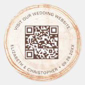 Sticker Rond Site mariage QR code Bois rustique RSVP (Devant)