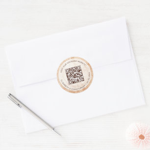 Sticker Rond Site mariage QR code Bois rustique RSVP