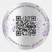 Sticker Rond Site mariage QR code détails rsvp argent violet (Devant)