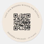 Sticker Rond Site mariage QR code détails rsvp beige (Devant)