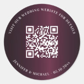 Sticker Rond Site mariage QR code détails rsvp burgundy (Devant)