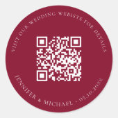 Sticker Rond Site mariage QR code détails rsvp burgundy (Devant)