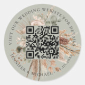 Sticker Rond Site mariage QR détails rsvp sauge pampas verte (Devant)