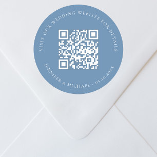 Sticker Rond Site web mariage QR détails informations rsvp bleu