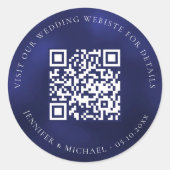 Sticker Rond Site web mariage QR détails informations rsvp bleu (Devant)