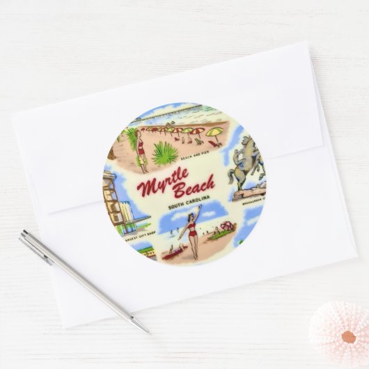 Sticker Rond Sites de Myrtle Beach (Enveloppe)