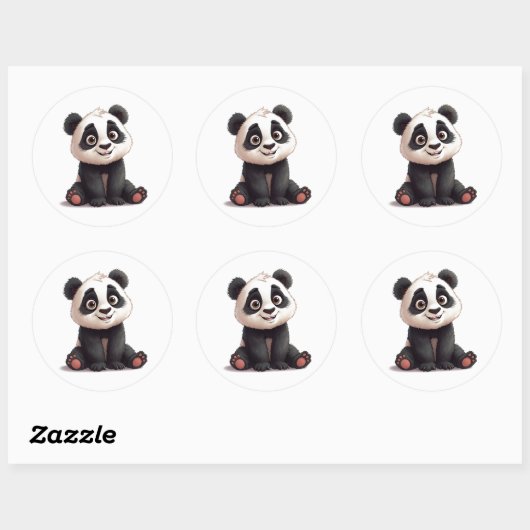 Sticker Rond Sitting Panda Bear Cartoon Illustration Artwork (Feuille)