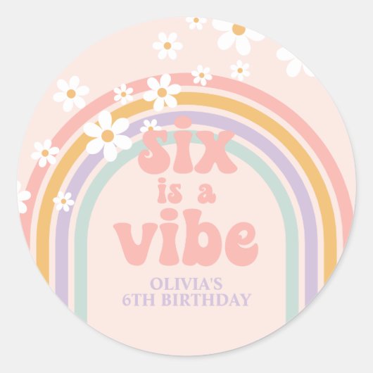 Sticker Rond Six est Vibe Pastel arc-en-ciel 6e anniversaire (Devant)