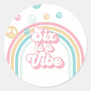 Sticker Rond Six est Vibe Retro Summer Rainbow