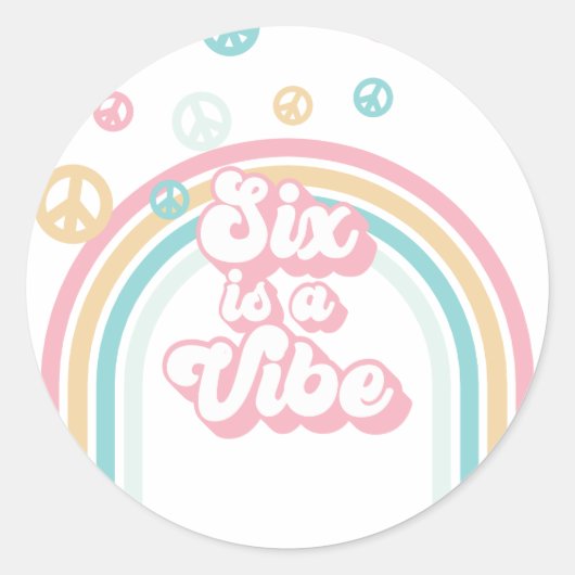 Sticker Rond Six est Vibe Retro Summer Rainbow (Devant)