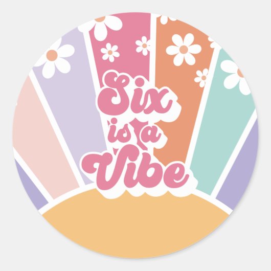 Sticker Rond Six est Vibe Retro Sunshine Rainbow Daisy (Devant)