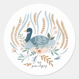 Sticker Rond Six Oies a-ponte 12 Jours de Noël Folk