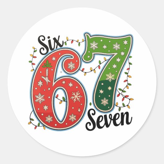 Sticker Rond Six Seven 67 6 7 Christmas Meme Funny Xmas Lights (Devant)
