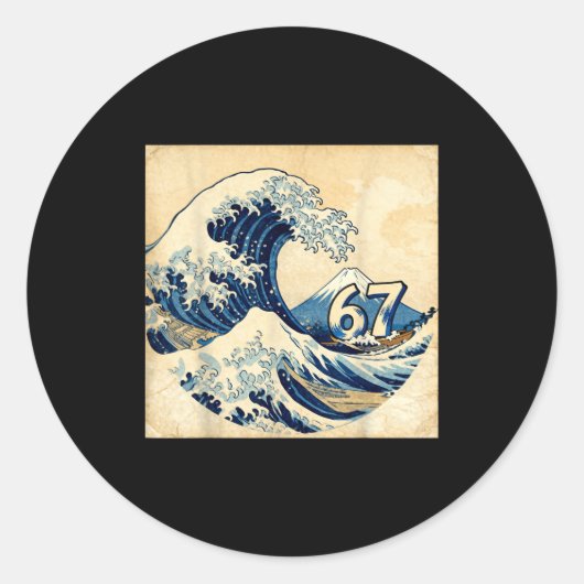 Sticker Rond Six Seven 67 6-7 Japanese The Great Wave Off Kanag (Devant)