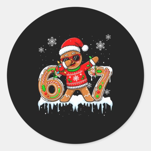 Sticker Rond Six Seven 67 Christmas Funny Santa Gingerbread Dab (Devant)
