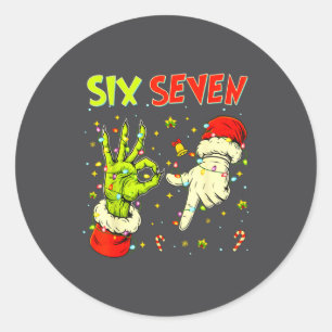 Sticker Rond Six Seven 67 Drôle de signe de la main Noël Meme 
