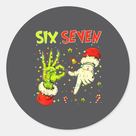 Sticker Rond Six Seven 67 Funny Hand-sign Christmas Meme  (Devant)