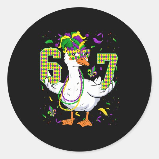 Sticker Rond Six Seven 67 Meme Goose With Jester Hat &amp; Bead (Devant)