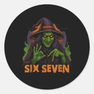 Sticker Rond Six Seven 67 Mème Halloween Sorcière 6 7