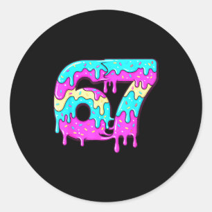Sticker Rond Six Seven 67 Mème Numéro 67 Glace Gouttante