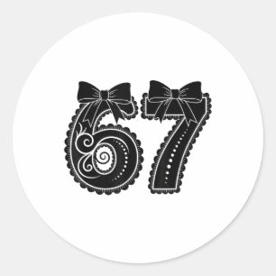 Sticker Rond Six Seven 67 Mème Numéro 67 Nœud Papillon Femme Fi