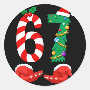 Sticker Rond Six Seven 67 Mème Santa Noël Vacances Drôle